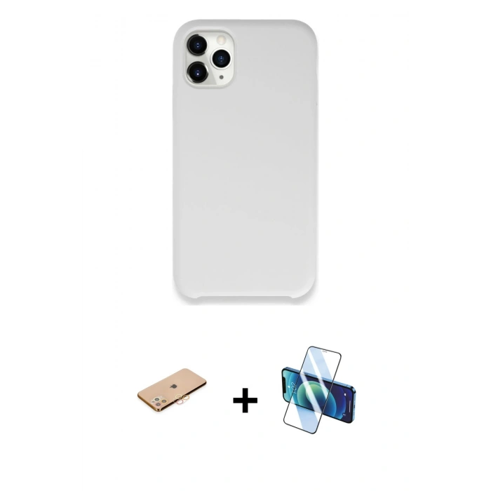 MARSİLYAN™- iPhone 11 Pro Kılıf Zirve Modern Özel Seri - Siyah 3D Antistatik Seramik Nano Ekran Koruyucu + Renkli Kamera Lens Koruma Cam - TU
