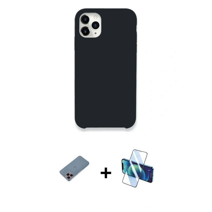 MARSİLYAN™- iPhone 11 Pro Kılıf Zirve Modern Özel Seri - Siyah 3D Antistatik Seramik Nano Ekran Koruyucu + Shine Kamera Lens Koruma Cam - PE