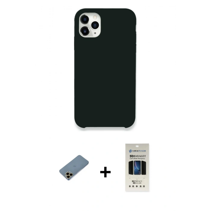 MARSİLYAN™- iPhone 11 Pro Kılıf Zirve Modern Özel Seri - Siyah 5D Hayalet Cam Ekran Koruyucu + Shine Kamera Lens Koruma Cam - GD