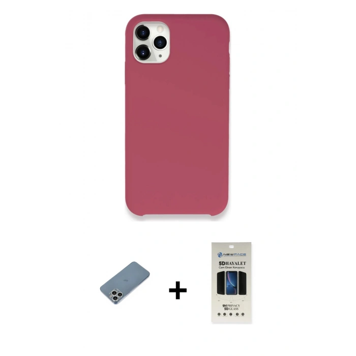 MARSİLYAN™- iPhone 11 Pro Kılıf Zirve Modern Özel Seri - Siyah 5D Hayalet Cam Ekran Koruyucu + Shine Kamera Lens Koruma Cam - GS