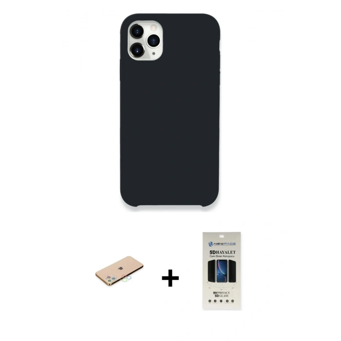 MARSİLYAN™- iPhone 11 Pro Kılıf Zirve Modern Özel Seri - Siyah 5D Hayalet Cam Ekran Koruyucu + Renkli Kamera Lens Koruma Cam - MI