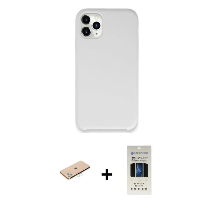 MARSİLYAN™- iPhone 11 Pro Kılıf Zirve Modern Özel Seri - Siyah 5D Hayalet Cam Ekran Koruyucu + Renkli Kamera Lens Koruma Cam - MI