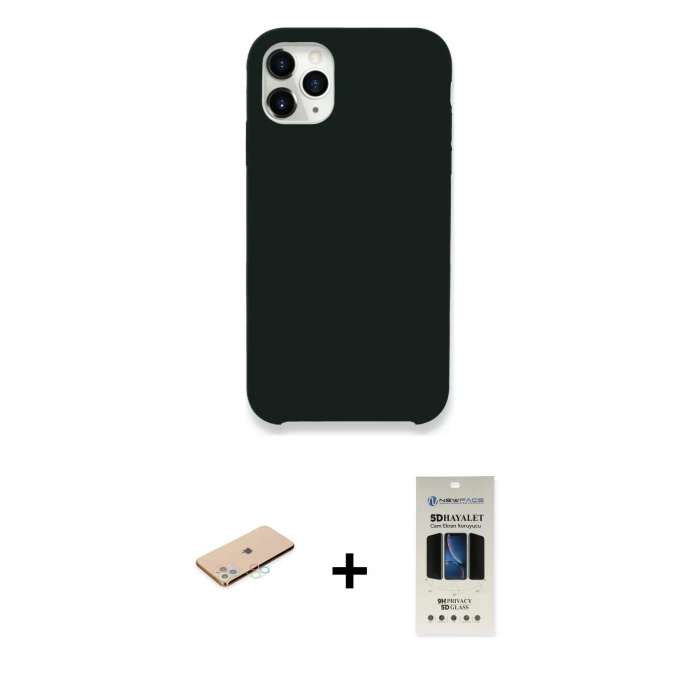 MARSİLYAN™- iPhone 11 Pro Kılıf Zirve Modern Özel Seri - Siyah 5D Hayalet Cam Ekran Koruyucu + Renkli Kamera Lens Koruma Cam - MI