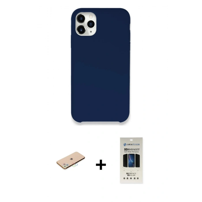 MARSİLYAN™- iPhone 11 Pro Kılıf Zirve Modern Özel Seri - Siyah 5D Hayalet Cam Ekran Koruyucu + Renkli Kamera Lens Koruma Cam - MI