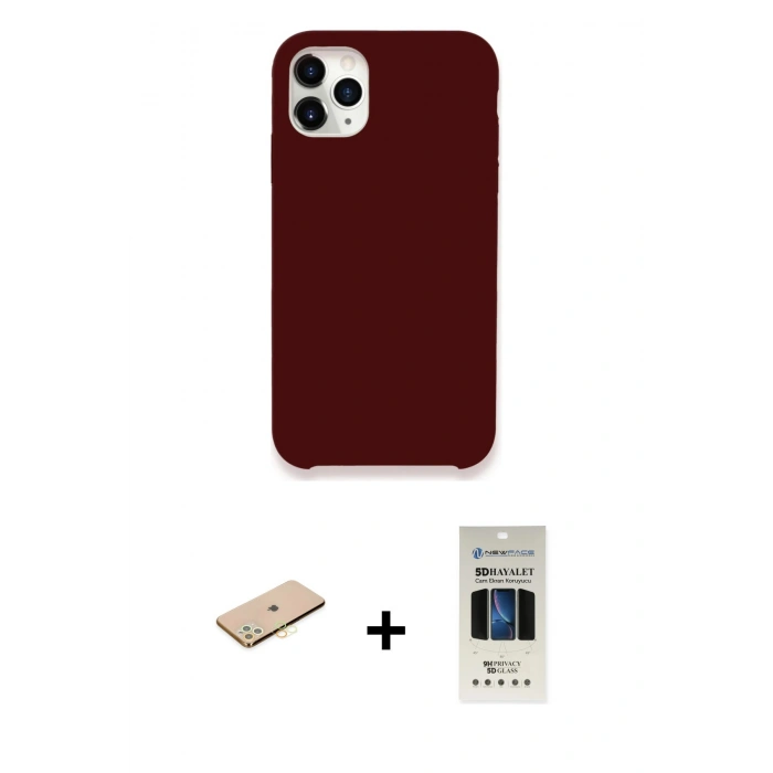 MARSİLYAN™- iPhone 11 Pro Kılıf Zirve Modern Özel Seri - Siyah 5D Hayalet Cam Ekran Koruyucu + Renkli Kamera Lens Koruma Cam - PE