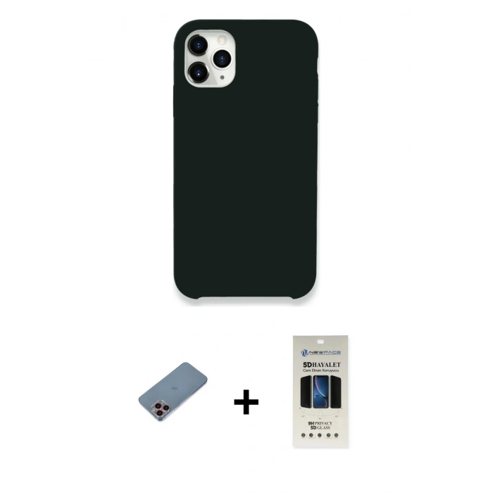 MARSİLYAN™- iPhone 11 Pro Kılıf Zirve Modern Özel Seri - Siyah 5D Hayalet Cam Ekran Koruyucu + Shine Kamera Lens Koruma Cam - PE