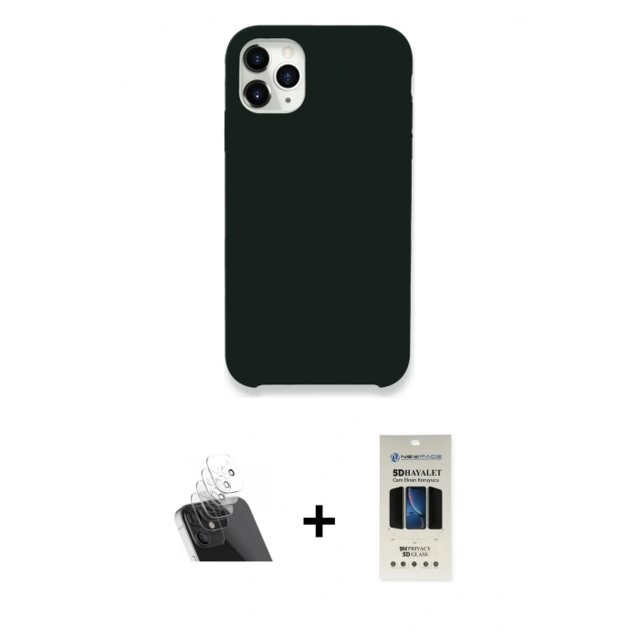 MARSİLYAN™- iPhone 11 Pro Kılıf Zirve Modern Özel Seri - Siyah 5D Hayalet Cam Ekran Koruyucu + Kamera Lens Koruma Cam - SF