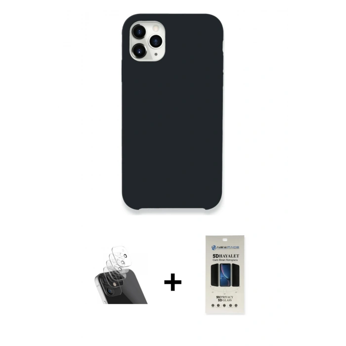 MARSİLYAN™- iPhone 11 Pro Kılıf Zirve Modern Özel Seri - Siyah 5D Hayalet Cam Ekran Koruyucu + Kamera Lens Koruma Cam - SF