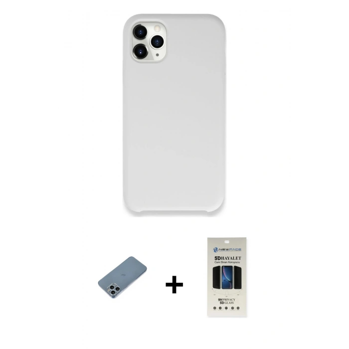 MARSİLYAN™- iPhone 11 Pro Kılıf Zirve Modern Özel Seri - Siyah 5D Hayalet Cam Ekran Koruyucu + Shine Kamera Lens Koruma Cam - SABE