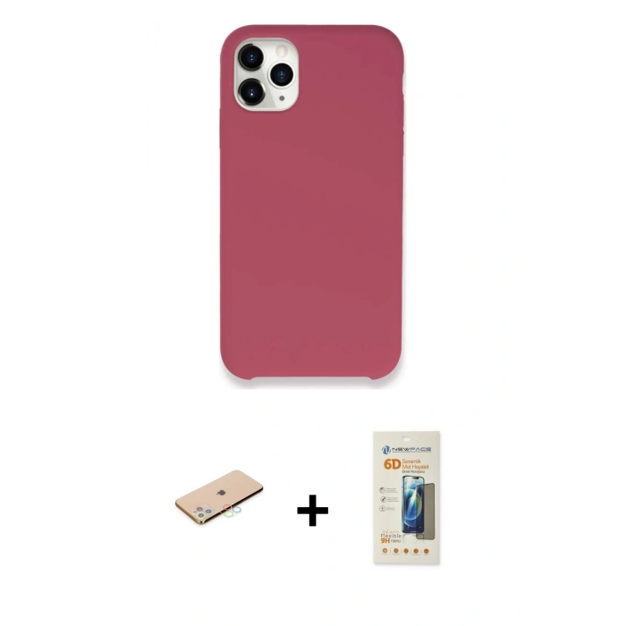 MARSİLYAN™- iPhone 11 Pro Kılıf Zirve Modern Özel Seri - Siyah 6D Mat Seramik Hayalet Nano Ekran Koruyucu + Renkli Kamera Lens Koruma Cam - MI