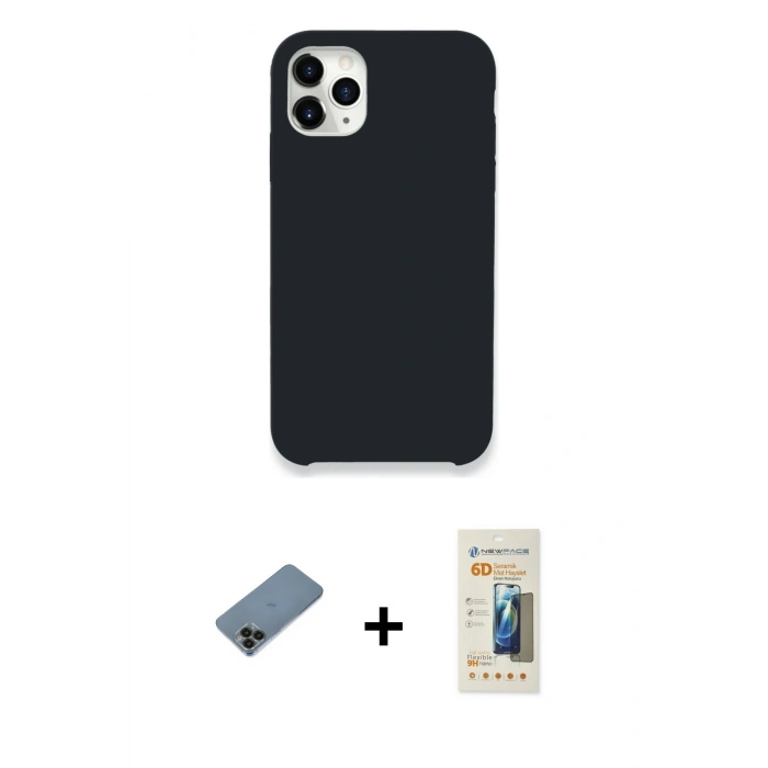 MARSİLYAN™- iPhone 11 Pro Kılıf Zirve Modern Özel Seri - Siyah 6D Mat Seramik Hayalet Nano Ekran Koruyucu + Shine Kamera Lens Koruma Cam - SH