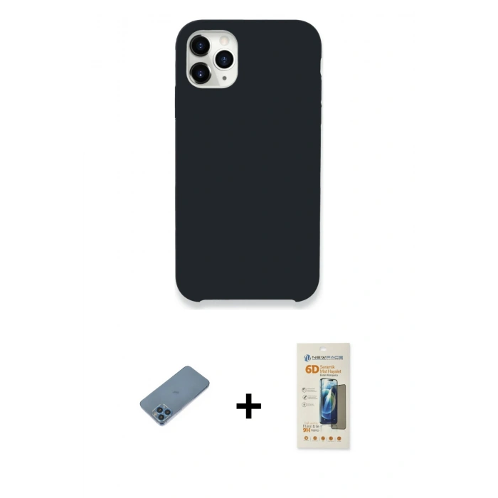 MARSİLYAN™- iPhone 11 Pro Kılıf Zirve Modern Özel Seri - Siyah 6D Mat Seramik Hayalet Nano Ekran Koruyucu + Shine Kamera Lens Koruma Cam - MI
