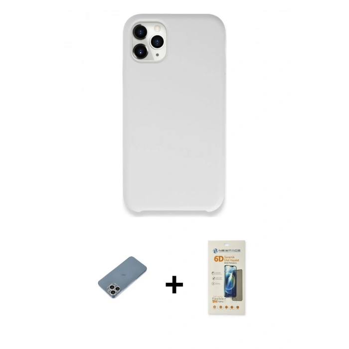 MARSİLYAN™- iPhone 11 Pro Kılıf Zirve Modern Özel Seri - Siyah 6D Mat Seramik Hayalet Nano Ekran Koruyucu + Shine Kamera Lens Koruma Cam - GS