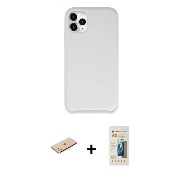 MARSİLYAN™- iPhone 11 Pro Kılıf Zirve Modern Özel Seri - Siyah 6D Mat Seramik Hayalet Nano Ekran Koruyucu + Renkli Kamera Lens Koruma Cam - MI
