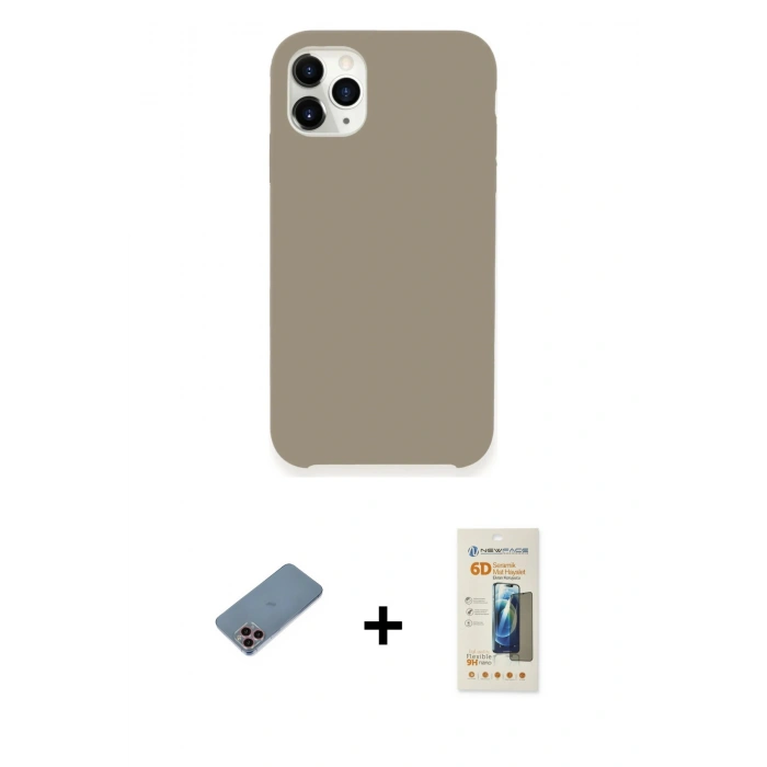 MARSİLYAN™- iPhone 11 Pro Kılıf Zirve Modern Özel Seri - Siyah 6D Mat Seramik Hayalet Nano Ekran Koruyucu + Shine Kamera Lens Koruma Cam - PE