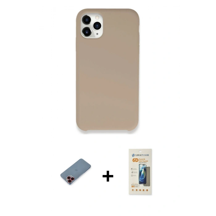MARSİLYAN™- iPhone 11 Pro Kılıf Zirve Modern Özel Seri - Siyah 6D Mat Seramik Hayalet Nano Ekran Koruyucu + Metal Kamera Lens Koruma Cam - KI