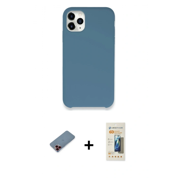 MARSİLYAN™- iPhone 11 Pro Kılıf Zirve Modern Özel Seri - Siyah 6D Mat Seramik Hayalet Nano Ekran Koruyucu + Metal Kamera Lens Koruma Cam - KI