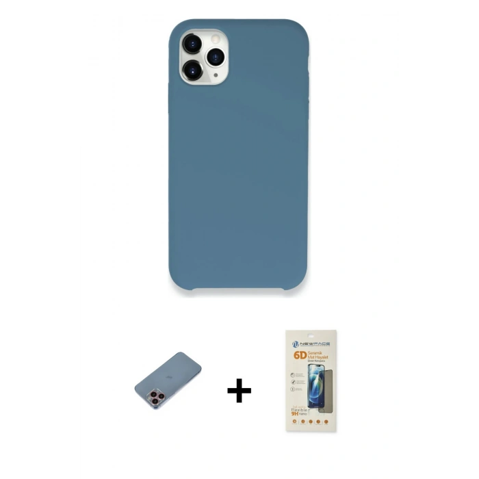 MARSİLYAN™- iPhone 11 Pro Kılıf Zirve Modern Özel Seri - Siyah 6D Mat Seramik Hayalet Nano Ekran Koruyucu + Shine Kamera Lens Koruma Cam - PE