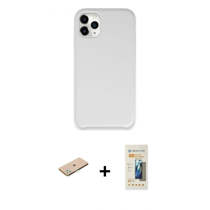 MARSİLYAN™- iPhone 11 Pro Kılıf Zirve Modern Özel Seri - Siyah 6D Mat Seramik Hayalet Nano Ekran Koruyucu + Renkli Kamera Lens Koruma Cam - YL