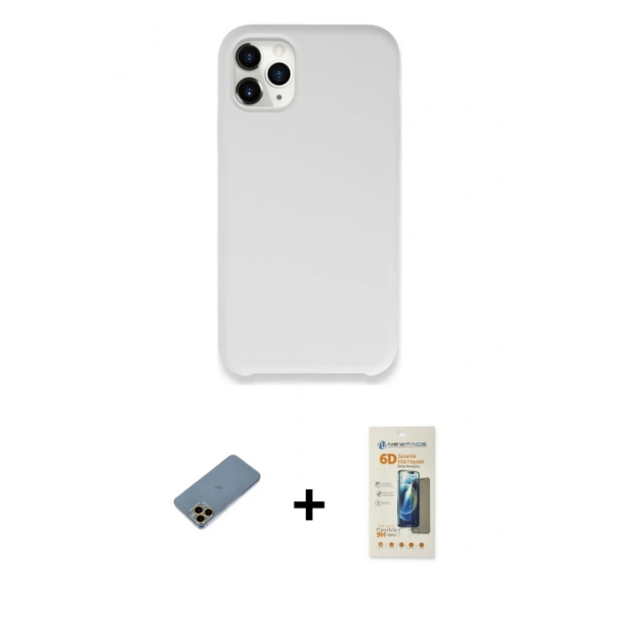 MARSİLYAN™- iPhone 11 Pro Kılıf Zirve Modern Özel Seri - Siyah 6D Mat Seramik Hayalet Nano Ekran Koruyucu + Shine Kamera Lens Koruma Cam - GD