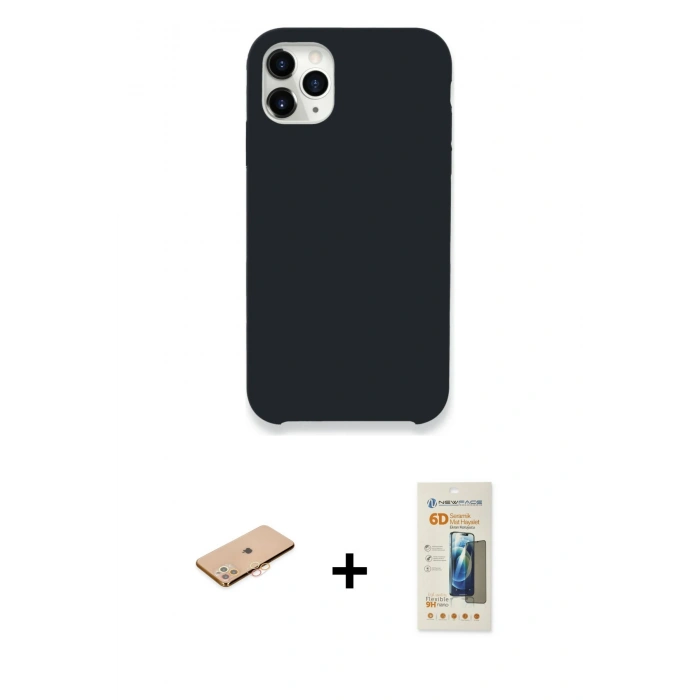 MARSİLYAN™- iPhone 11 Pro Kılıf Zirve Modern Özel Seri - Siyah 6D Mat Seramik Hayalet Nano Ekran Koruyucu + Renkli Kamera Lens Koruma Cam - TU