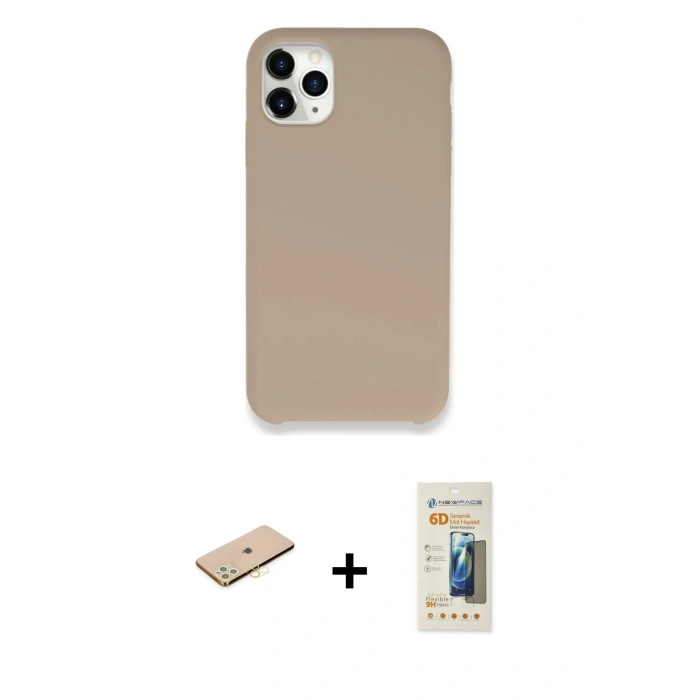 MARSİLYAN™- iPhone 11 Pro Kılıf Zirve Modern Özel Seri - Siyah 6D Mat Seramik Hayalet Nano Ekran Koruyucu + Renkli Kamera Lens Koruma Cam - SI