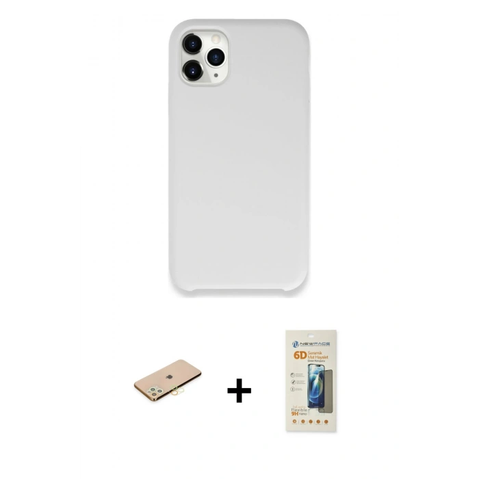 MARSİLYAN™- iPhone 11 Pro Kılıf Zirve Modern Özel Seri - Siyah 6D Mat Seramik Hayalet Nano Ekran Koruyucu + Renkli Kamera Lens Koruma Cam - SI
