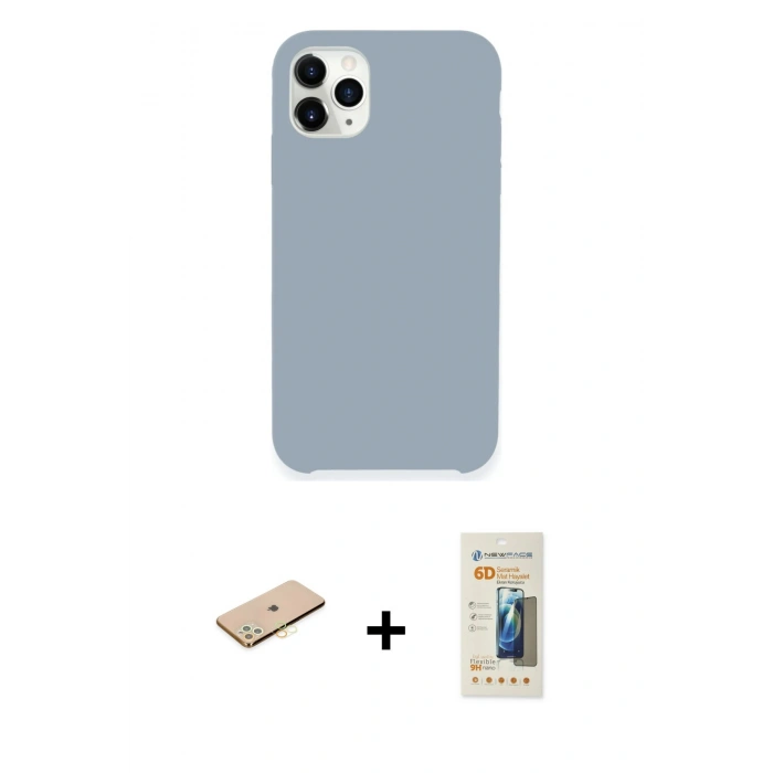 MARSİLYAN™- iPhone 11 Pro Kılıf Zirve Modern Özel Seri - Siyah 6D Mat Seramik Hayalet Nano Ekran Koruyucu + Renkli Kamera Lens Koruma Cam - SI