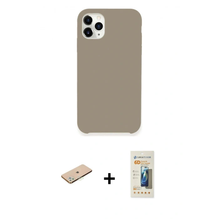 MARSİLYAN™- iPhone 11 Pro Kılıf Zirve Modern Özel Seri - Siyah 6D Mat Seramik Hayalet Nano Ekran Koruyucu + Renkli Kamera Lens Koruma Cam - YL
