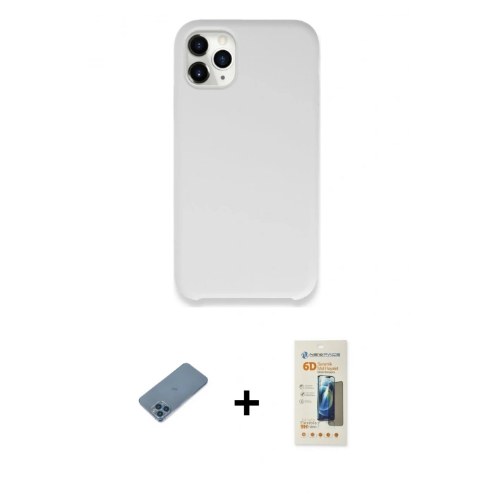 MARSİLYAN™- iPhone 11 Pro Kılıf Zirve Modern Özel Seri - Siyah 6D Mat Seramik Hayalet Nano Ekran Koruyucu + Shine Kamera Lens Koruma Cam - MI