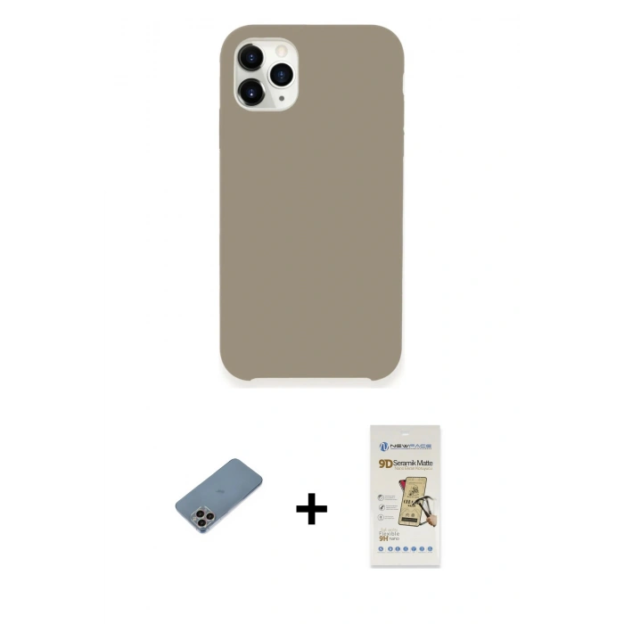 MARSİLYAN™- iPhone 11 Pro Kılıf Zirve Modern Özel Seri - Siyah Mat Seramik Nano Ekran Koruyucu + Shine Kamera Lens Koruma Cam - GI