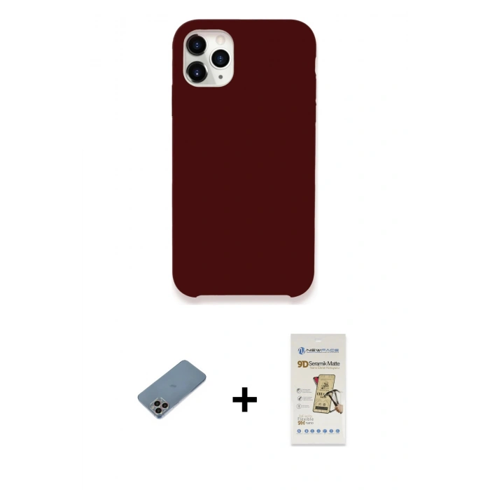 MARSİLYAN™- iPhone 11 Pro Kılıf Zirve Modern Özel Seri - Siyah Mat Seramik Nano Ekran Koruyucu + Shine Kamera Lens Koruma Cam - GI