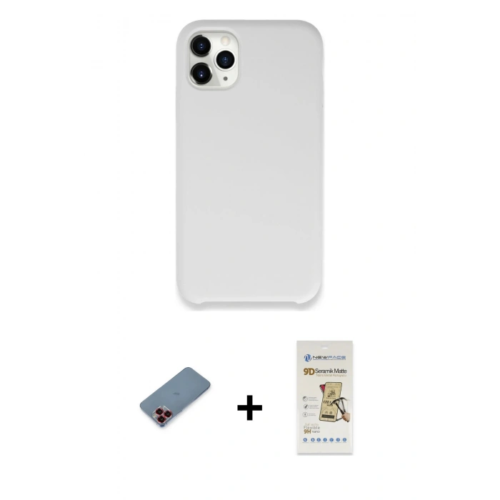 MARSİLYAN™- iPhone 11 Pro Kılıf Zirve Modern Özel Seri - Siyah Mat Seramik Nano Ekran Koruyucu + Kırmızı Metal Kamera Lens Koruma Cam