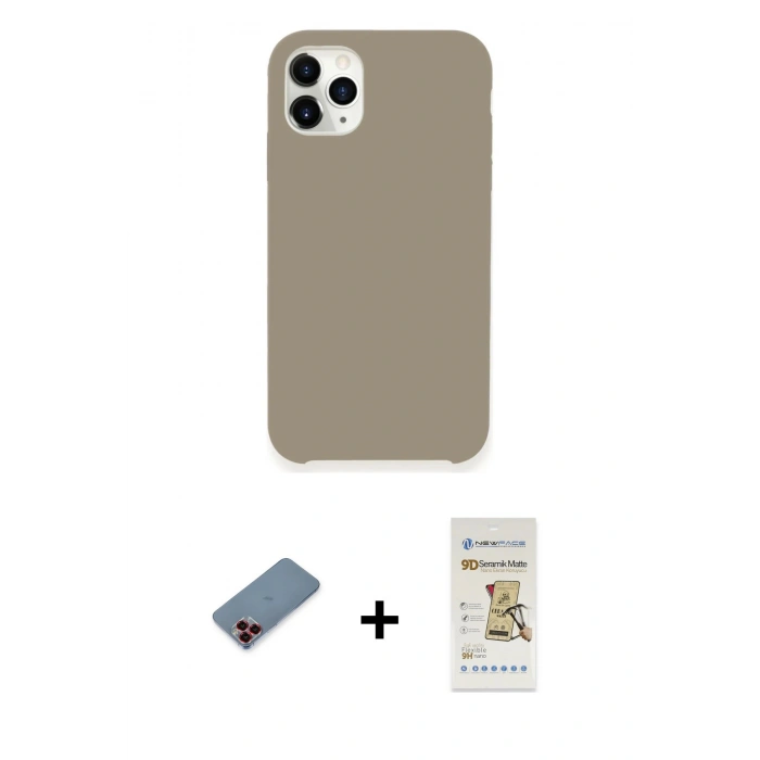 MARSİLYAN™- iPhone 11 Pro Kılıf Zirve Modern Özel Seri - Siyah Mat Seramik Nano Ekran Koruyucu + Kırmızı Metal Kamera Lens Koruma Cam