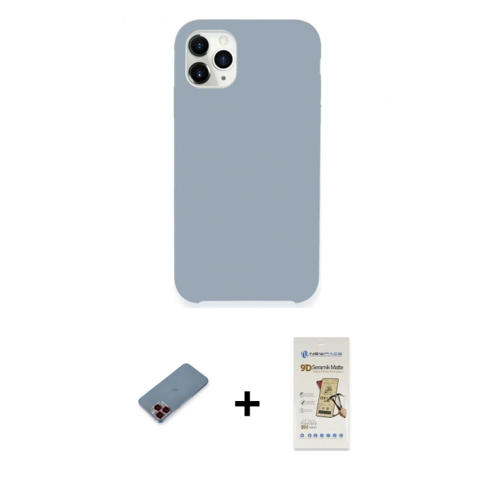 MARSİLYAN™- iPhone 11 Pro Kılıf Zirve Modern Özel Seri - Siyah Mat Seramik Nano Ekran Koruyucu + Kırmızı Metal Kamera Lens Koruma Cam