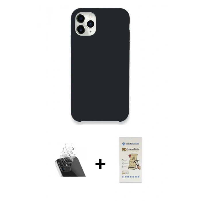 MARSİLYAN™- iPhone 11 Pro Kılıf Zirve Modern Özel Seri - Siyah Mat Seramik Nano Ekran Koruyucu + Kamera Lens Koruma Cam - SF