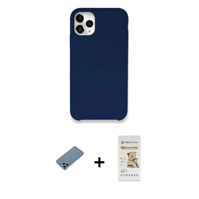 MARSİLYAN™- iPhone 11 Pro Kılıf Zirve Modern Özel Seri - Siyah Mat Seramik Nano Ekran Koruyucu + Shine Kamera Lens Koruma Cam - SABE