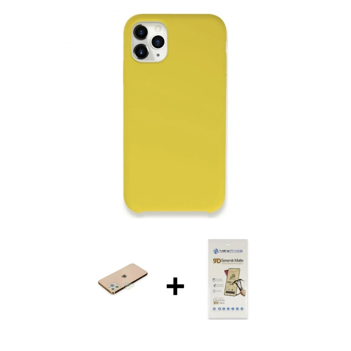 MARSİLYAN™- iPhone 11 Pro Kılıf Zirve Modern Özel Seri - Siyah Mat Seramik Nano Ekran Koruyucu + Renkli Kamera Lens Koruma Cam - YL