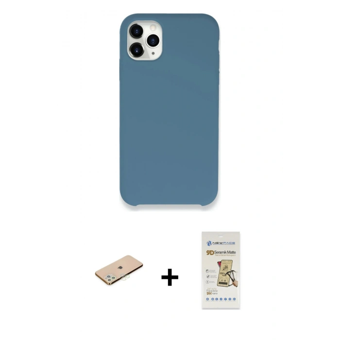 MARSİLYAN™- iPhone 11 Pro Kılıf Zirve Modern Özel Seri - Siyah Mat Seramik Nano Ekran Koruyucu + Renkli Kamera Lens Koruma Cam - YL