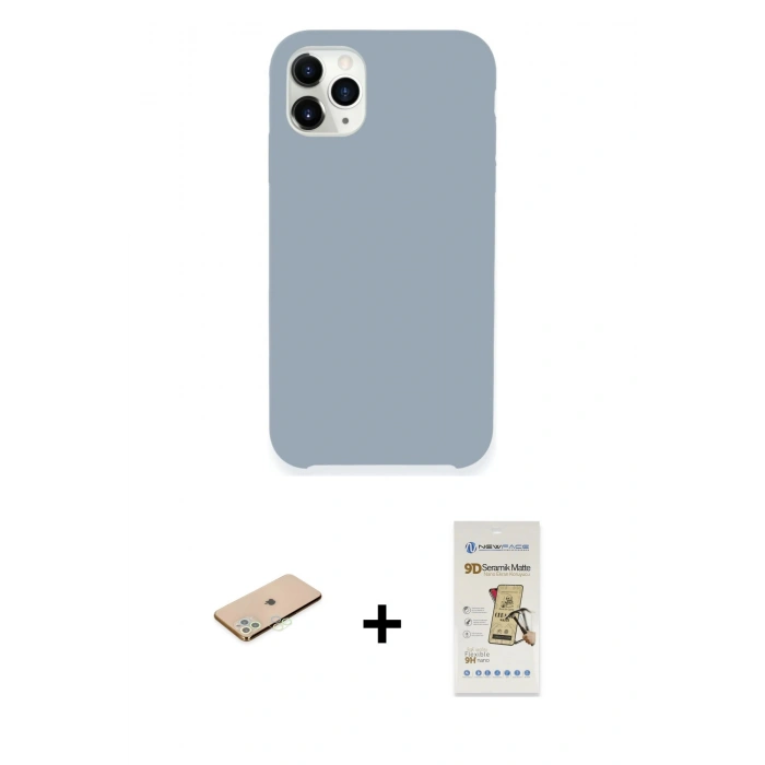 MARSİLYAN™- iPhone 11 Pro Kılıf Zirve Modern Özel Seri - Siyah Mat Seramik Nano Ekran Koruyucu + Renkli Kamera Lens Koruma Cam - YL