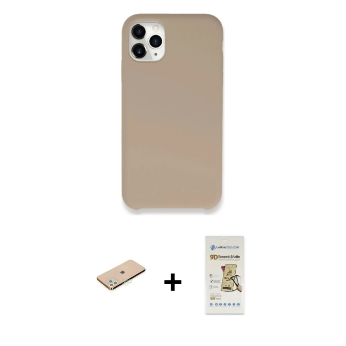 MARSİLYAN™- iPhone 11 Pro Kılıf Zirve Modern Özel Seri - Siyah Mat Seramik Nano Ekran Koruyucu + Renkli Kamera Lens Koruma Cam - YL