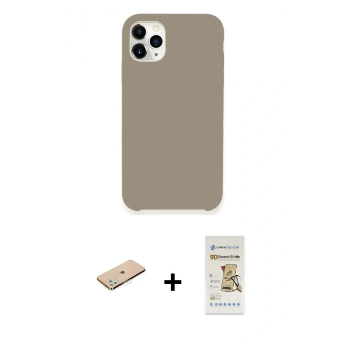 MARSİLYAN™- iPhone 11 Pro Kılıf Zirve Modern Özel Seri - Siyah Mat Seramik Nano Ekran Koruyucu + Renkli Kamera Lens Koruma Cam - YL