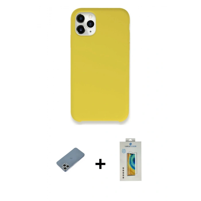 MARSİLYAN™- iPhone 11 Pro Kılıf Zirve Modern Özel Seri - Siyah Polymer Nano Ekran Koruyucu + Gümüş Shine Kamera Lens Koruma Cam