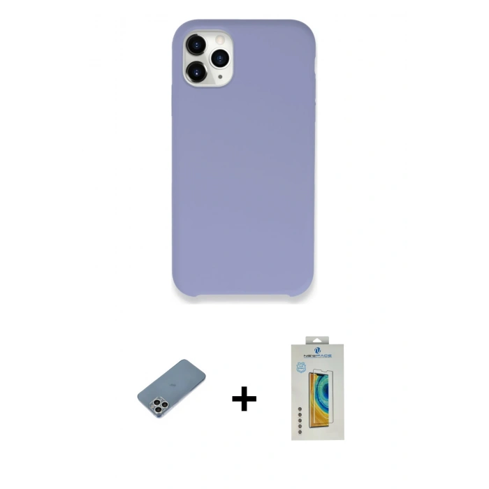 MARSİLYAN™- iPhone 11 Pro Kılıf Zirve Modern Özel Seri - Siyah Polymer Nano Ekran Koruyucu + Gümüş Shine Kamera Lens Koruma Cam