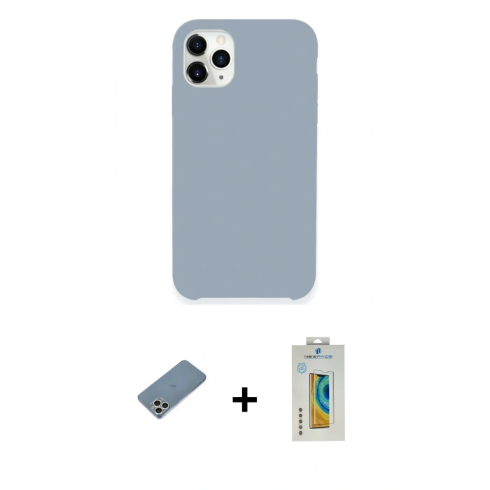 MARSİLYAN™- iPhone 11 Pro Kılıf Zirve Modern Özel Seri - Siyah Polymer Nano Ekran Koruyucu + Gümüş Shine Kamera Lens Koruma Cam