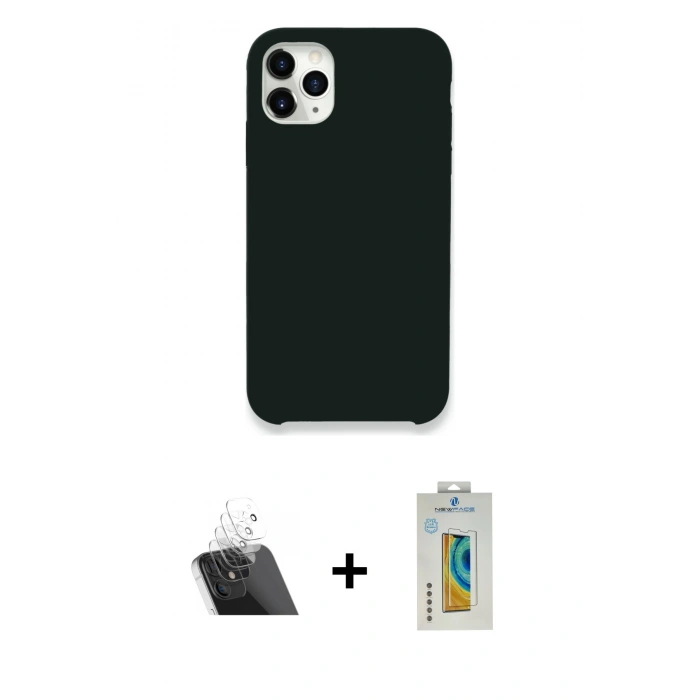MARSİLYAN™- iPhone 11 Pro Kılıf Zirve Modern Özel Seri - Siyah Polymer Nano Ekran Koruyucu + Kamera Lens Koruma Cam - SF