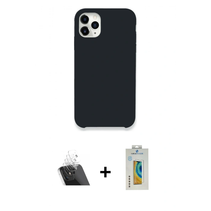 MARSİLYAN™- iPhone 11 Pro Kılıf Zirve Modern Özel Seri - Siyah Polymer Nano Ekran Koruyucu + Kamera Lens Koruma Cam - SF