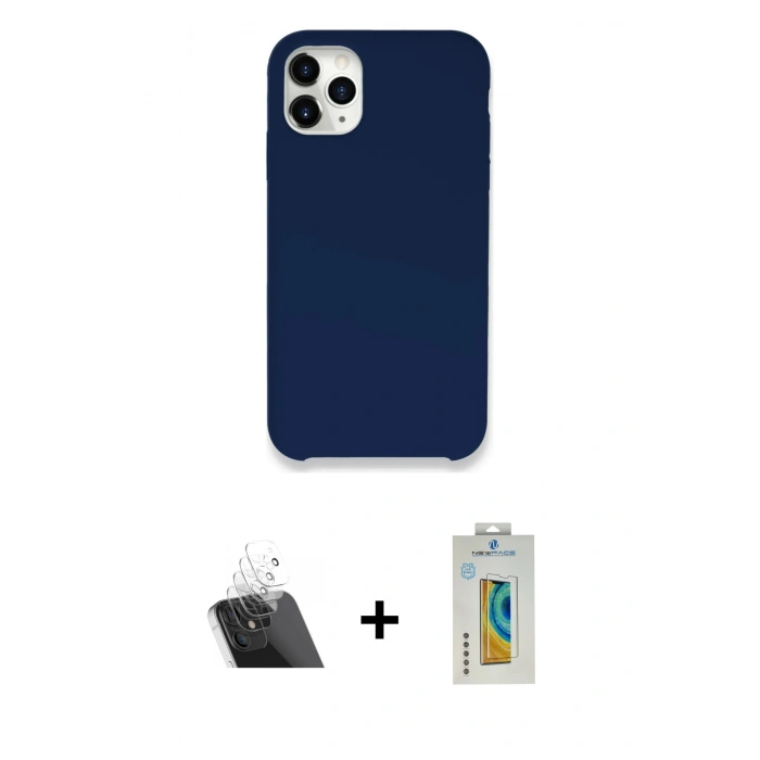 MARSİLYAN™- iPhone 11 Pro Kılıf Zirve Modern Özel Seri - Siyah Polymer Nano Ekran Koruyucu + Kamera Lens Koruma Cam - SF