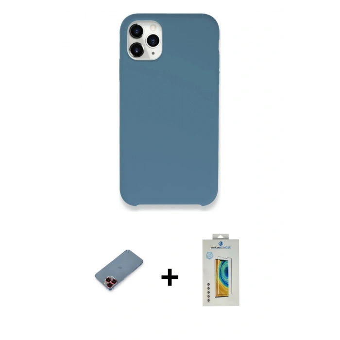 MARSİLYAN™- iPhone 11 Pro Kılıf Zirve Modern Özel Seri - Siyah Polymer Nano Ekran Koruyucu + Metal Kamera Lens Koruma Cam - KI