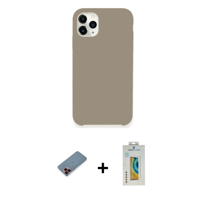 MARSİLYAN™- iPhone 11 Pro Kılıf Zirve Modern Özel Seri - Siyah Polymer Nano Ekran Koruyucu + Metal Kamera Lens Koruma Cam - KI